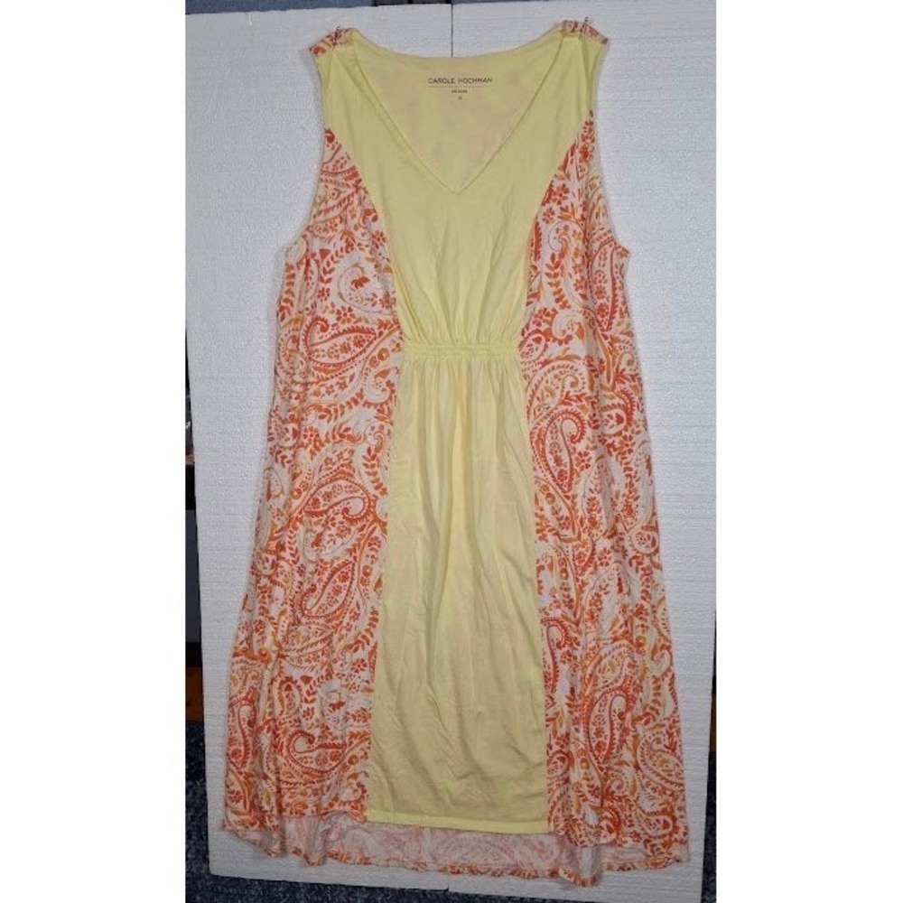 Carole Hochman Womens 1X Yellow Orange Paisley Cotton Sleeveless Nightgown Gown